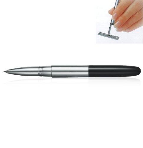 Stamp Rollerball Pen Black Gloss lacquered and chrome plated