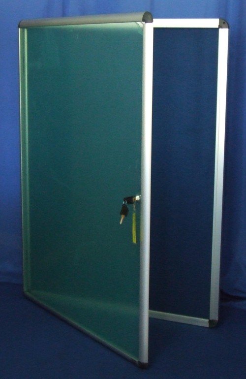 Notice Board Lockable 72 x 98cm Blue Felt