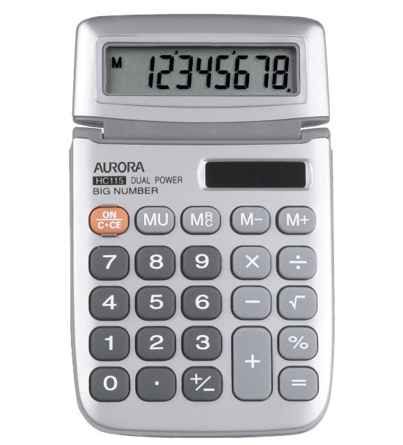 Calculator H/held 8 digit/tilt display/dual power Aurora HC115