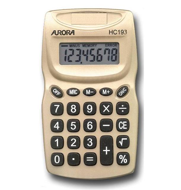 Calculator H/held 8 digit Ergonomic design Aurora HC193