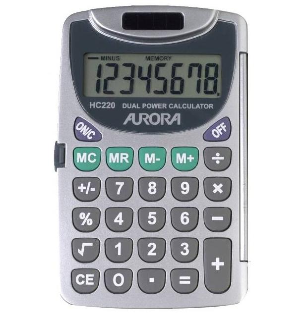 Calculator H/held 8 digit/hard case/large display Aurora HC220