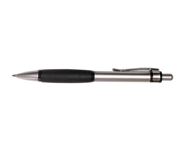 Ballpen Retractable Silver/Black Rubber Grip