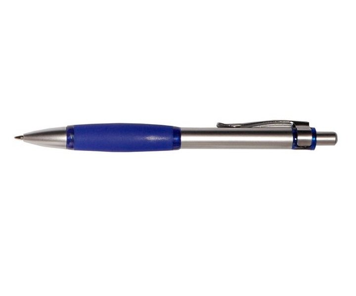 Ballpen Retractable Silver/Blue Rubber Grip