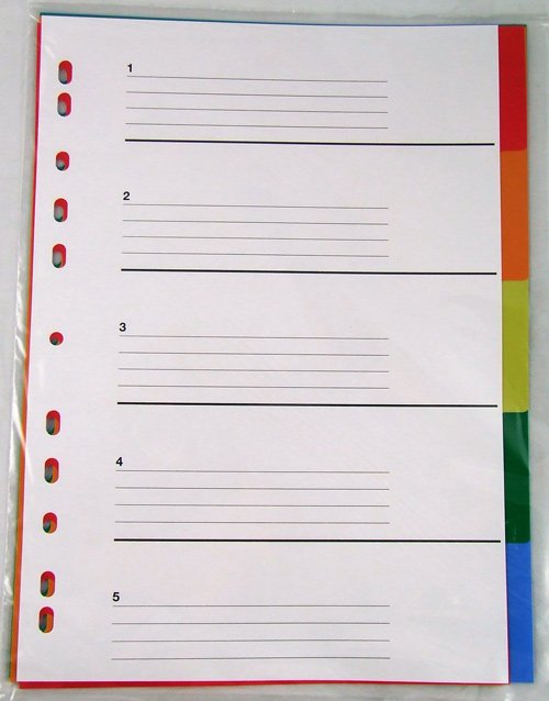 Dividers x 5 Plastic Coloured