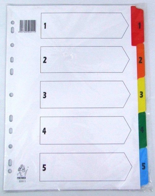 Dividers Numbered 1-5 Carton & Coloured