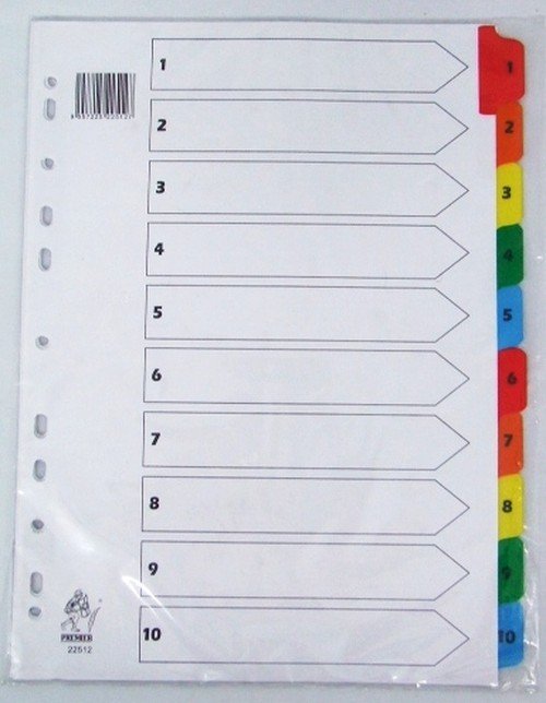 Dividers Numbered 1-10 Carton & Coloured
